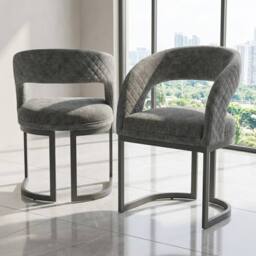 HOME LUXE INTERIOR Set of 2 Lina Grey Dining Chairs - Modern Quilted Wrap-Around Seats - thumbnail 3