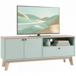 HOMCOM Entertainment Center with Adjustable Shelf for TVs up to 36 Inch in Light Green - Size: 120 cm - thumbnail 2