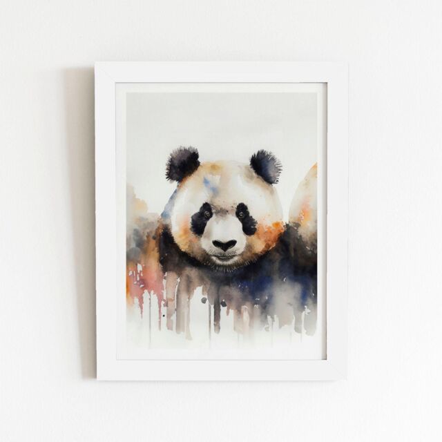 "Warren Reed - Designer Panda Watercolour Framed Art Print in White - Size: W24"" x H36""" - image 1