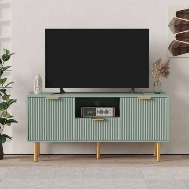 FORGEVIO Media Console, 2 Doors 1 Drawer TV Stand, Versatile Storage Cabine in Green - image 1