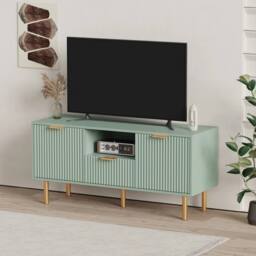 FORGEVIO Media Console, 2 Doors 1 Drawer TV Stand, Versatile Storage Cabine in Green - thumbnail 2