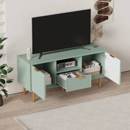 FORGEVIO Media Console, 2 Doors 1 Drawer TV Stand, Versatile Storage Cabine in Green - thumbnail 3