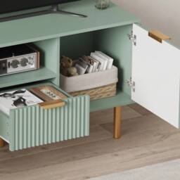FORGEVIO Media Console, 2 Doors 1 Drawer TV Stand, Versatile Storage Cabine in Green - thumbnail 4