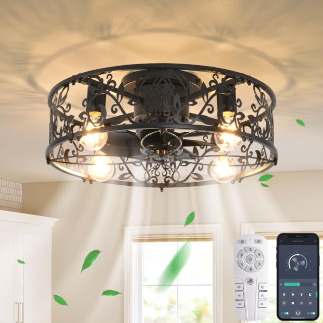 Garwarm Caged Ceiling Fan with Lights 50cm 4 Lights in Black - image 1