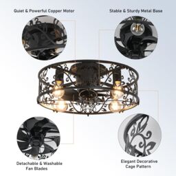Garwarm Caged Ceiling Fan with Lights 50cm 4 Lights in Black - thumbnail 4