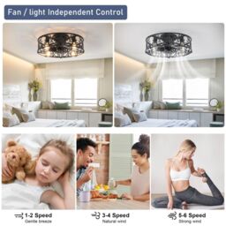Garwarm Caged Ceiling Fan with Lights 50cm 4 Lights in Black - thumbnail 5