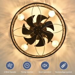 Garwarm Caged Ceiling Fan with Lights 50cm 4 Lights in Black - thumbnail 6