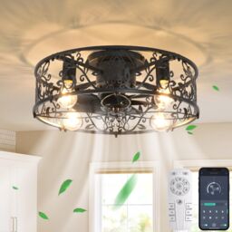 Garwarm Caged Ceiling Fan with Lights 50cm 4 Lights in Black - thumbnail 1