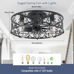 Garwarm Caged Ceiling Fan with Lights 50cm 4 Lights in Black - thumbnail 2