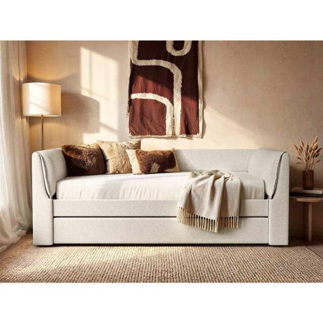 Flair Max Day Bed With Trundle in Cream - Size: Single - image 1
