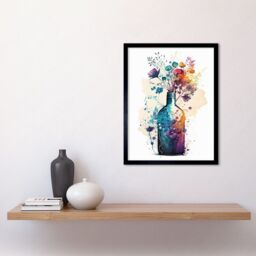 "Artery8 Wall Art Print Wildflower Spring Bouquet in Glass Wine Bottle Art Framed in Black - Size: W12"" x H16""" - thumbnail 2