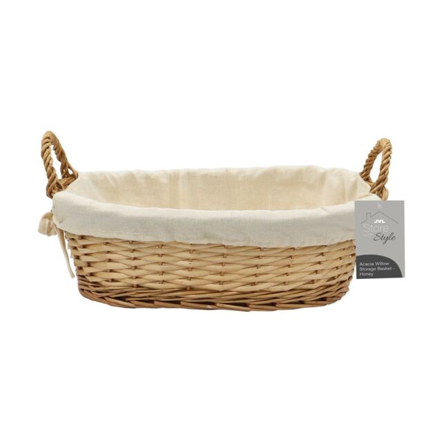 JVL Hand Woven Acacia Oval Willow Storage Basket with Lining in Gold - Size: Small - image 1