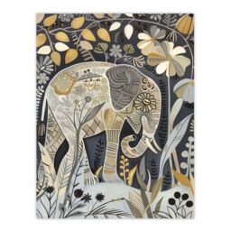"Artery8 Elephant Flowers Artwork Quirky Floral Folk Art Wall Art Print - Size: W24"" x H32""" - thumbnail 1