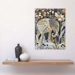 "Artery8 Elephant Flowers Artwork Quirky Floral Folk Art Wall Art Print - Size: W24"" x H32""" - thumbnail 4