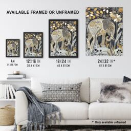 "Artery8 Elephant Flowers Artwork Quirky Floral Folk Art Wall Art Print - Size: W24"" x H32""" - thumbnail 3