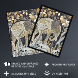 "Artery8 Elephant Flowers Artwork Quirky Floral Folk Art Wall Art Print - Size: W24"" x H32""" - thumbnail 2