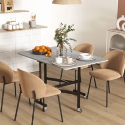 HOMCOM Drop Leaf Table, Folding Dining Table with Metal Frame, Rolling Kitchen Dining Table for Small Spaces, 120cm in Grey - thumbnail 1