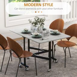 HOMCOM Drop Leaf Table, Folding Dining Table with Metal Frame, Rolling Kitchen Dining Table for Small Spaces, 120cm in Grey - thumbnail 4