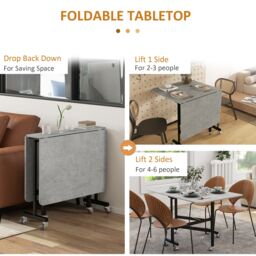HOMCOM Drop Leaf Table, Folding Dining Table with Metal Frame, Rolling Kitchen Dining Table for Small Spaces, 120cm in Grey - thumbnail 5