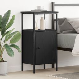 Berkfield Home Bedside Cabinet Black Oak 41x31x80 cm Engineered Wood - Size: 41 x 31 x 80 cm