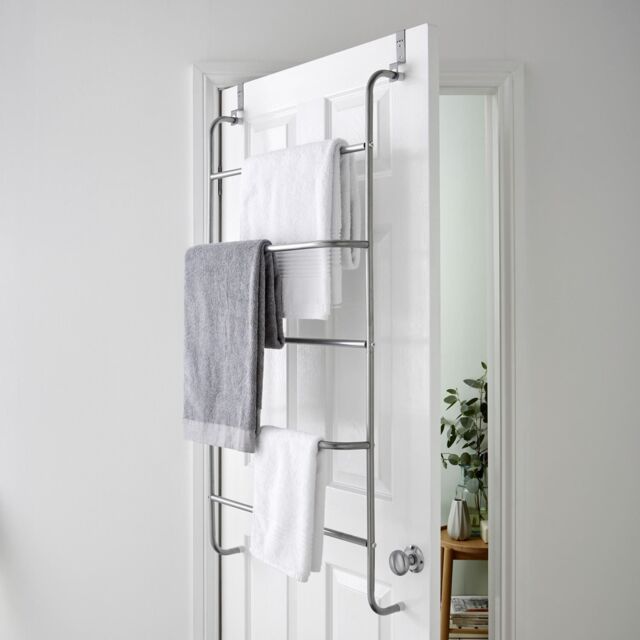 House of Home Towel Rail Over Door 5 Tier Clothes Airer Rack Hanger Holder Bathroom Storage in Silver - image 1