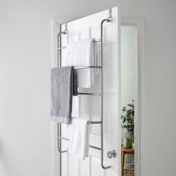 House of Home Towel Rail Over Door 5 Tier Clothes Airer Rack Hanger Holder Bathroom Storage in Silver