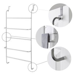 House of Home Towel Rail Over Door 5 Tier Clothes Airer Rack Hanger Holder Bathroom Storage in Silver - thumbnail 3