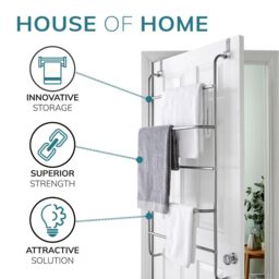 House of Home Towel Rail Over Door 5 Tier Clothes Airer Rack Hanger Holder Bathroom Storage in Silver - thumbnail 5