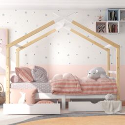 AKA 3FT Single Bed Frames Toddler Beds Storage Underneath in White - thumbnail 2