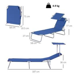 OUTSUNNY Folding Chair Sun Lounger w/ Sunshade Garden Recliner Hammock in Blue - thumbnail 3