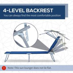 OUTSUNNY Folding Chair Sun Lounger w/ Sunshade Garden Recliner Hammock in Blue - thumbnail 4
