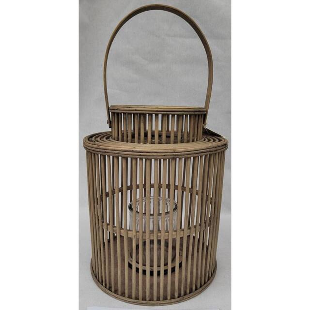Lemon Pavilion Furniture and Decor Cylinder Lantern with Glass Holder - Wicker - L26 x W26 x H26 cm in Brown