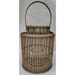 Lemon Pavilion Furniture and Decor Cylinder Lantern with Glass Holder - Wicker - L26 x W26 x H26 cm in Brown - thumbnail 1