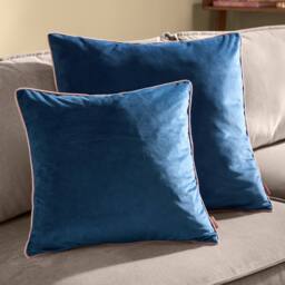 Furn Meridian Velvet Piped Cushion in Dark Blue - Size: 55 cm x 55 cm - thumbnail 5