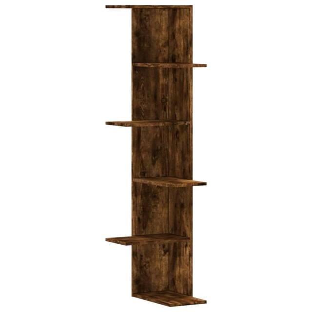 Berkfield Home Wall Corner Shelf Smoked Oak 36.5x36.5x140 cm Engineered Wood in Brown - image 1