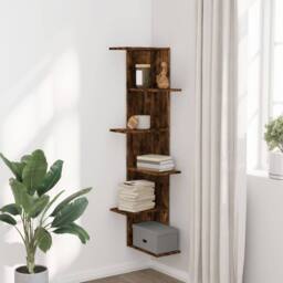 Berkfield Home Wall Corner Shelf Smoked Oak 36.5x36.5x140 cm Engineered Wood in Brown - thumbnail 3