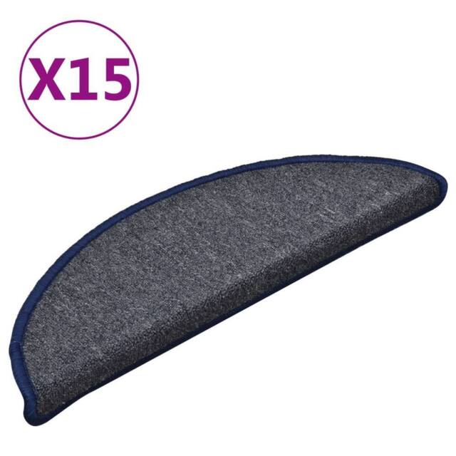 Berkfield Home Carpet Stair Treads 15 pcs Dark Grey & Blue 56x17x3 cm - Size: Medium - image 1