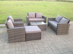 Fimous High Back Dark Mixed Grey Rattan Sofa Set Outdoor Furniture Square Coffee Table Big Footstool Chairs in Dark Grey - thumbnail 5