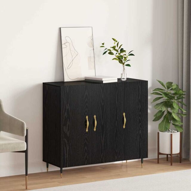 Berkfield Home Sideboard with Storage with Door Black 90 x 34 x 80 cm Engineered wood - image 1