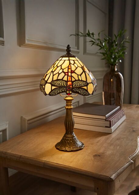 ValueLights Tiffany Dragonfly Stained Glass Lamp Shade Antique Brass Table Lamp - image 1