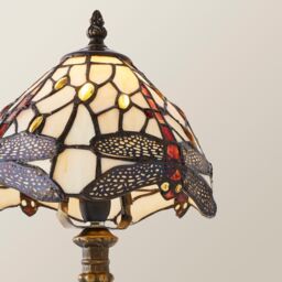 ValueLights Tiffany Dragonfly Stained Glass Lamp Shade Antique Brass Table Lamp - thumbnail 4