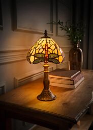 ValueLights Tiffany Dragonfly Stained Glass Lamp Shade Antique Brass Table Lamp - thumbnail 2