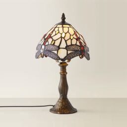 ValueLights Tiffany Dragonfly Stained Glass Lamp Shade Antique Brass Table Lamp - thumbnail 6
