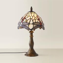 ValueLights Tiffany Dragonfly Stained Glass Lamp Shade Antique Brass Table Lamp - thumbnail 3