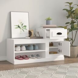 Berkfield Home Shoe Cabinet White 100x42x60 cm Engineered Wood - Size: 100 x 42 x 60 cm - thumbnail 3