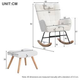 Merax Bouclé Fabric Rocking Chair with Footstool & Matching Neck Pillow in White - thumbnail 4