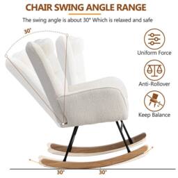 Merax Bouclé Fabric Rocking Chair with Footstool & Matching Neck Pillow in White - thumbnail 5