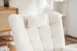 Merax Bouclé Fabric Rocking Chair with Footstool & Matching Neck Pillow in White - thumbnail 3