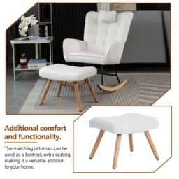 Merax Bouclé Fabric Rocking Chair with Footstool & Matching Neck Pillow in White - thumbnail 8