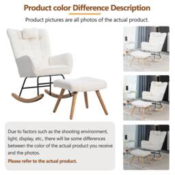 Merax Bouclé Fabric Rocking Chair with Footstool & Matching Neck Pillow in White - thumbnail 6